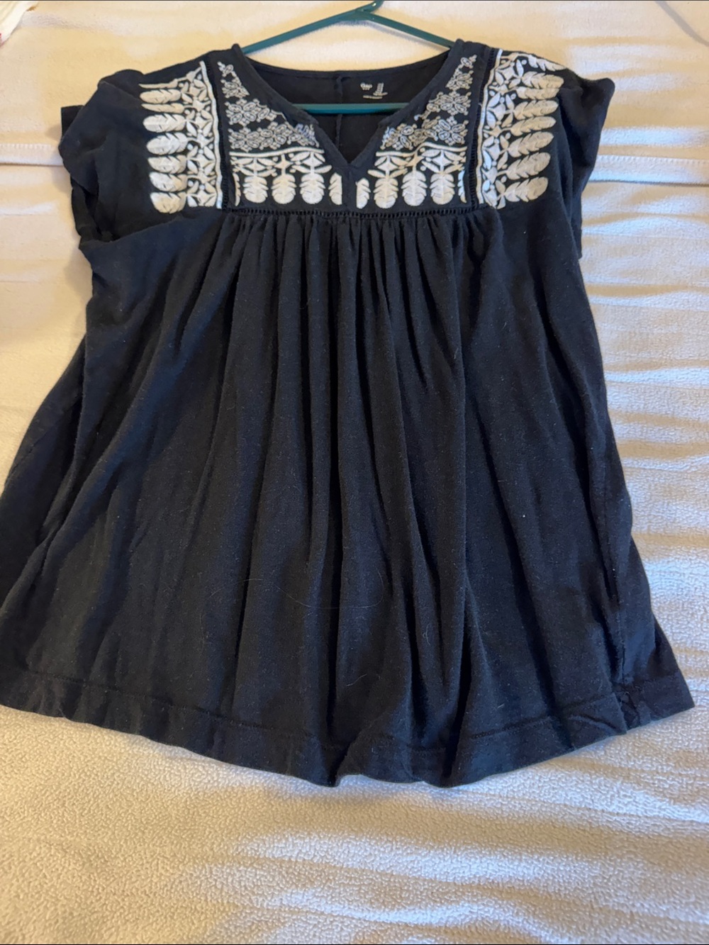 GAP Black Top with White Embroidered Detail